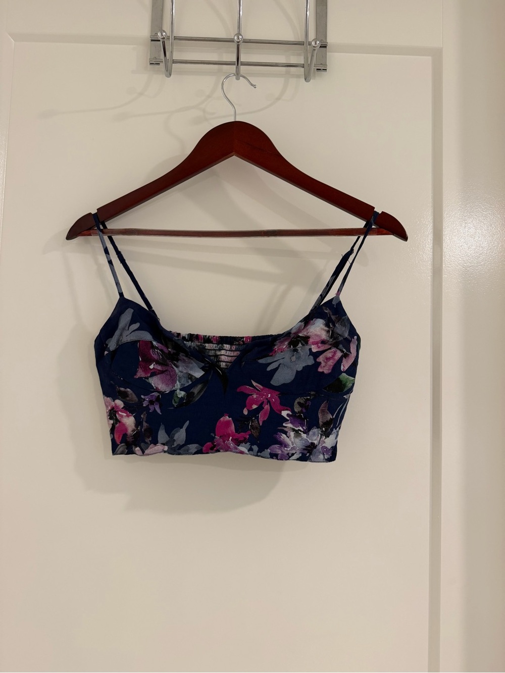 Women's Floral Navy Cropped Cami Top
